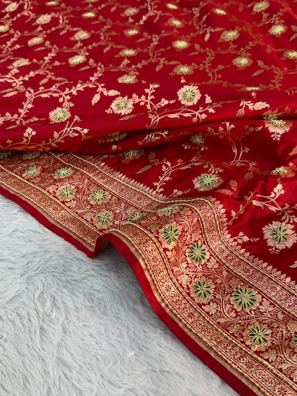 Mashru Bridal saree in Red color shade