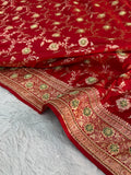 Mashru Bridal saree in Red color shade