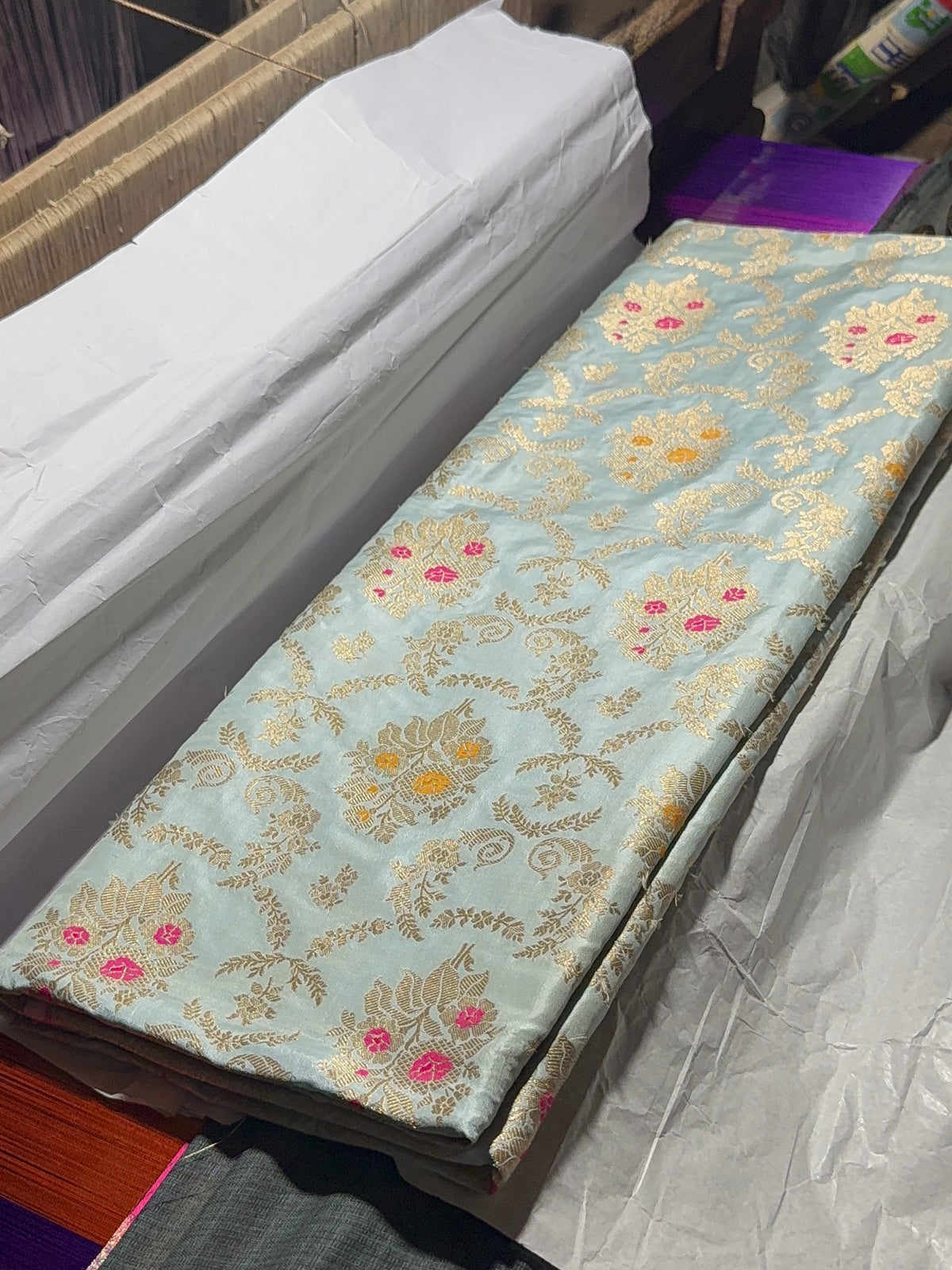 Banarasi pure katan silk saree with meenakari jaal design in Powder Blue color
