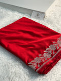 Banarasi Mashru Silk Saree with plain body and floral border Design in Red colour