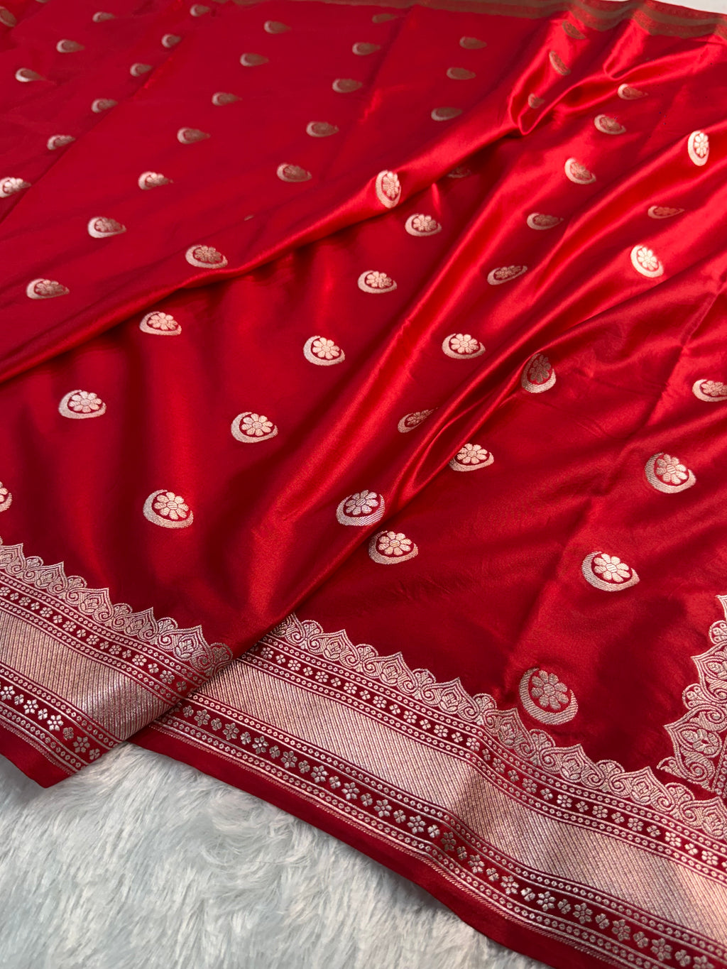 Banarasi Mashru Silk Saree in Border Buti Design in Bloody Red colour