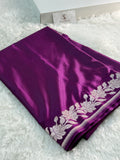 Banarasi Mashru Silk Saree with plain body and floral border Design in Majenta colour