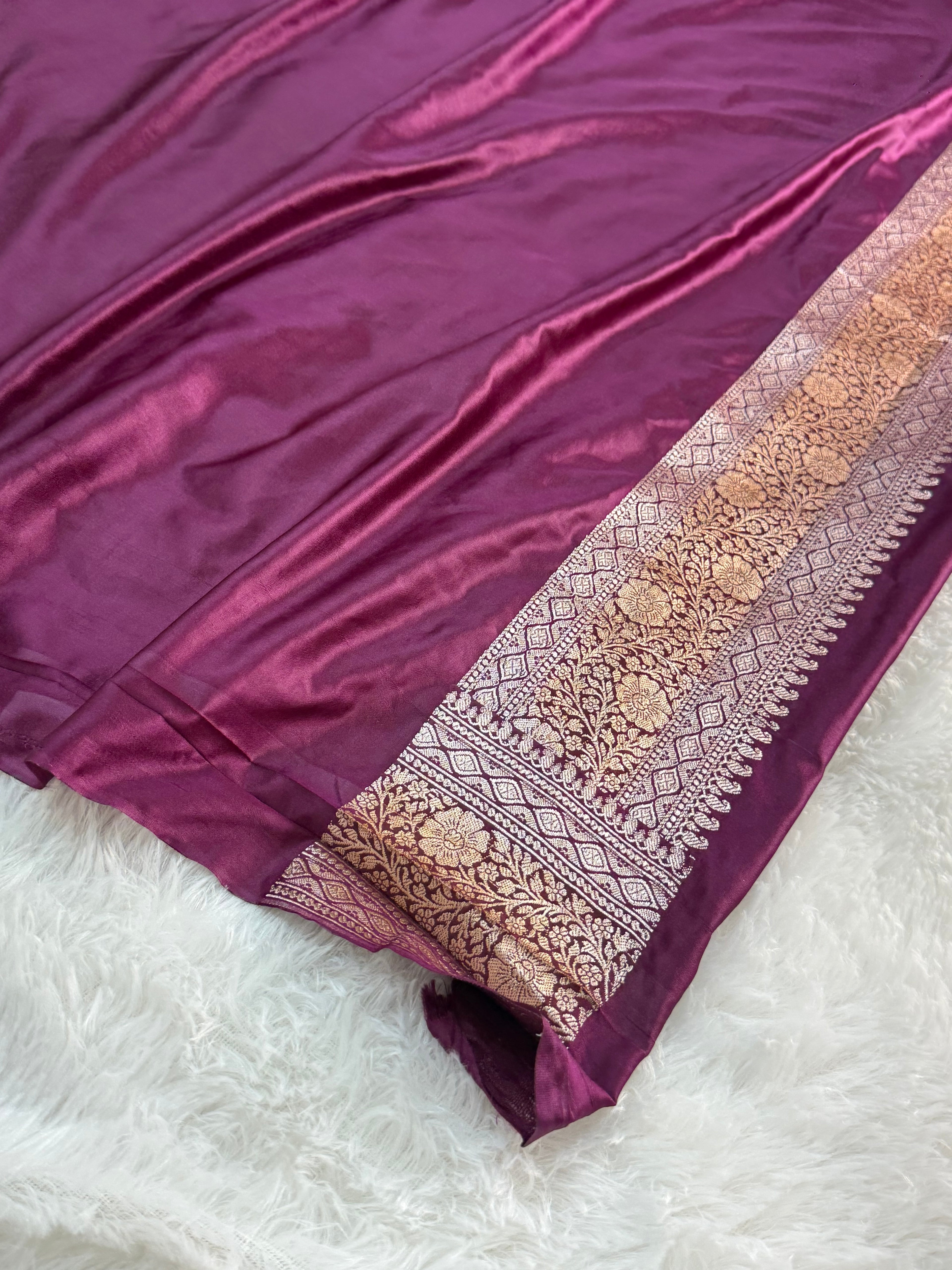 Banarasi Mashru Silk Saree with Tanchoi Jaal Weaving in Wine color