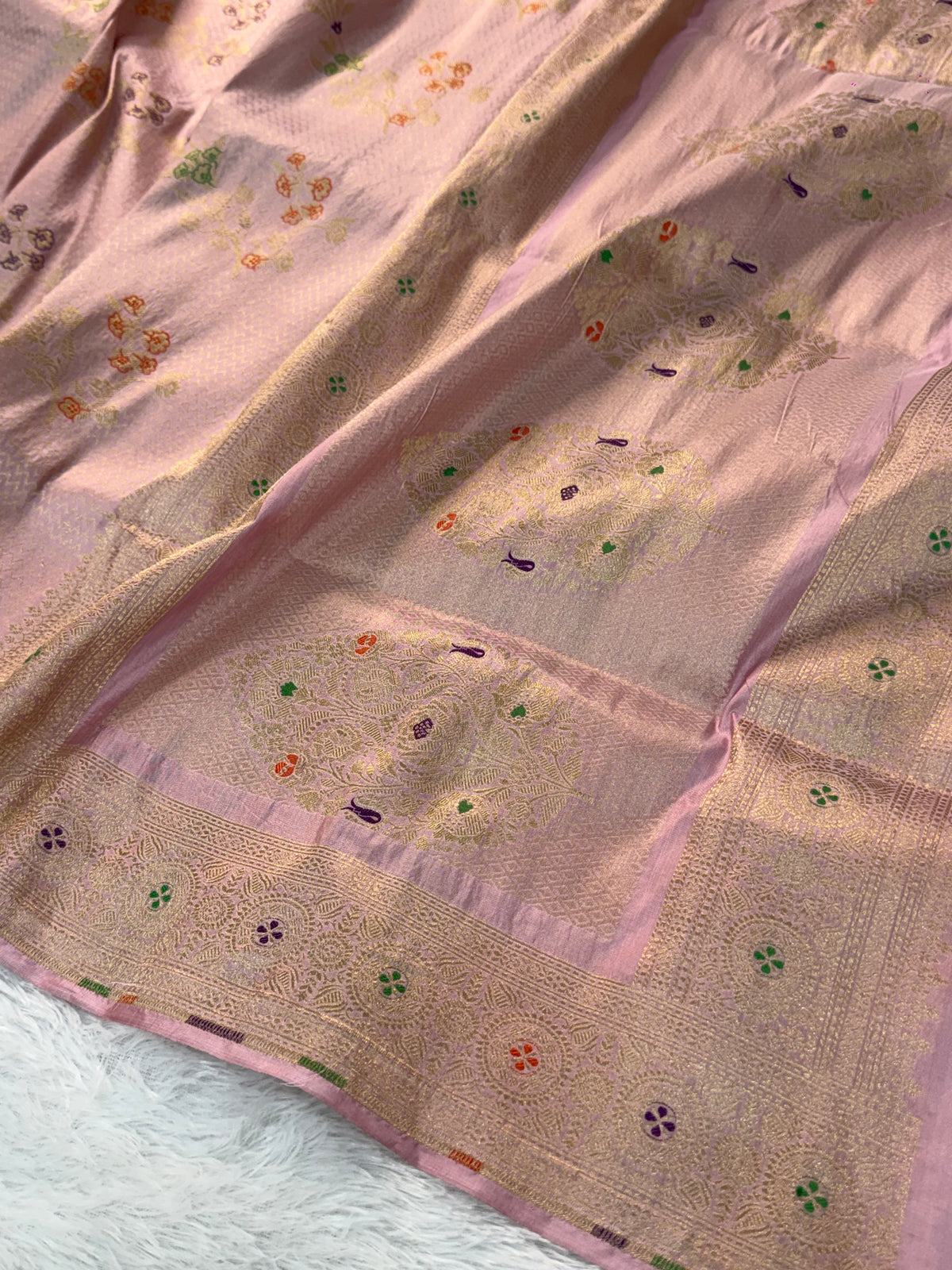 Banarasi pure katan silk saree with brocade meenakari jaal design in Light Dusty Pink colour