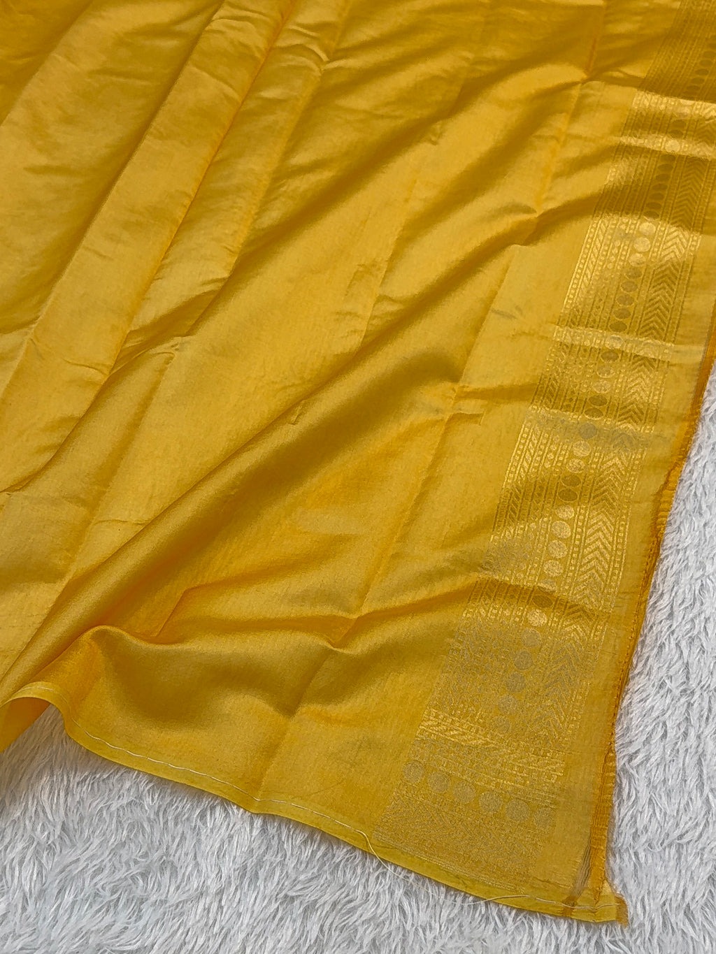 Pure Katan Silk Saree with Gold Zari And Meenakari Jaal Design in Yellow Colour