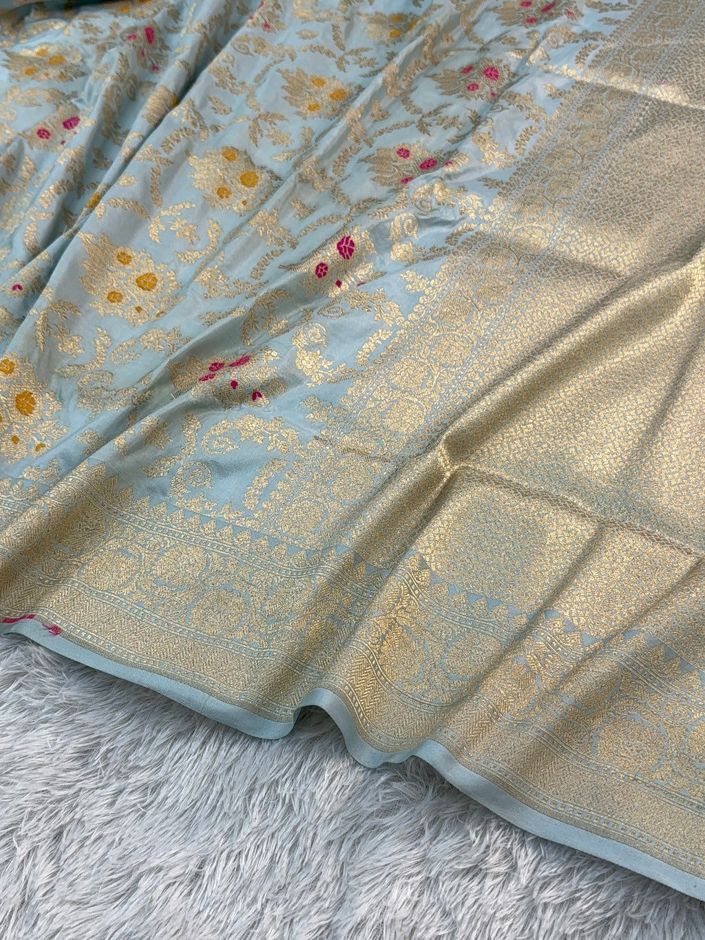 Banarasi pure katan silk saree with meenakari jaal design in Powder Blue color