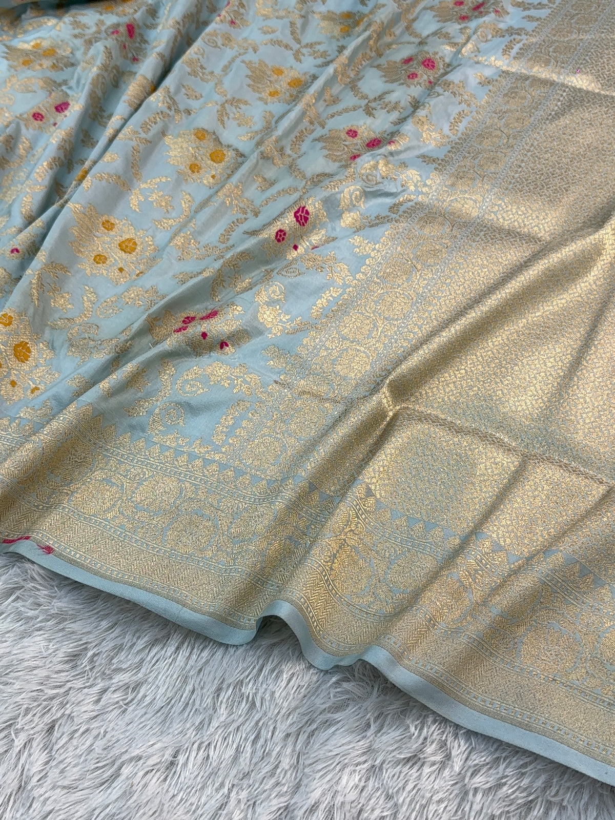 Banarasi pure katan silk saree with meenakari jaal design in Powder Blue color