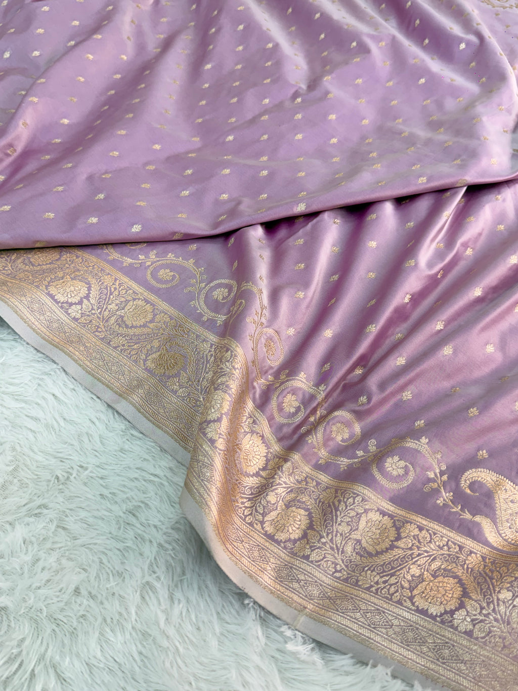 Banarasi Mashru Silk Saree Intricate Buti Design in Rusty Lavender color