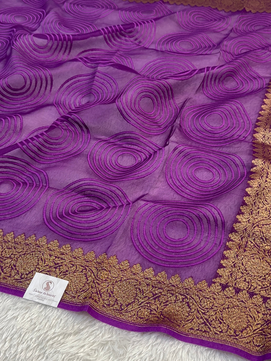 Pure Kora Silk Saree with Antique Zari weaving in Violet Colour