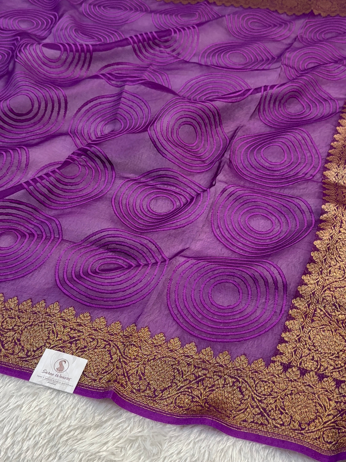Pure Kora Silk Saree with Antique Zari weaving in Violet Colour