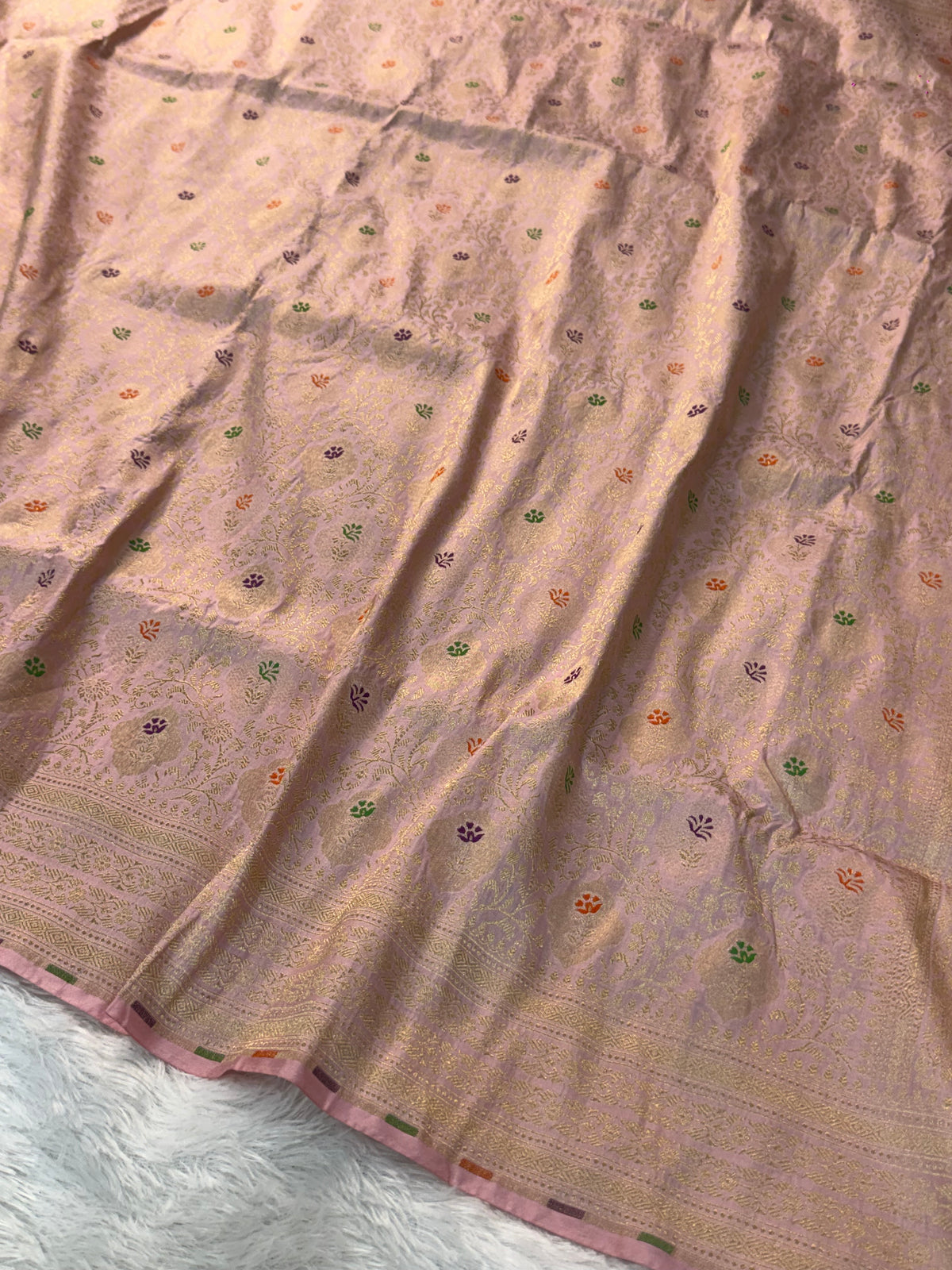 Banarasi pure katan silk saree with brocade meenakari jaal design in Light Pink colour