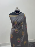 Pure Raw Mango Silk Saree with Meenakari Floral Buta Design in Grey Colour