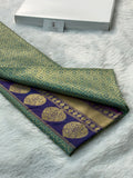 Banarasi Katan Semi Silk Saree In contrast Sea Green Colour With Magenta Border