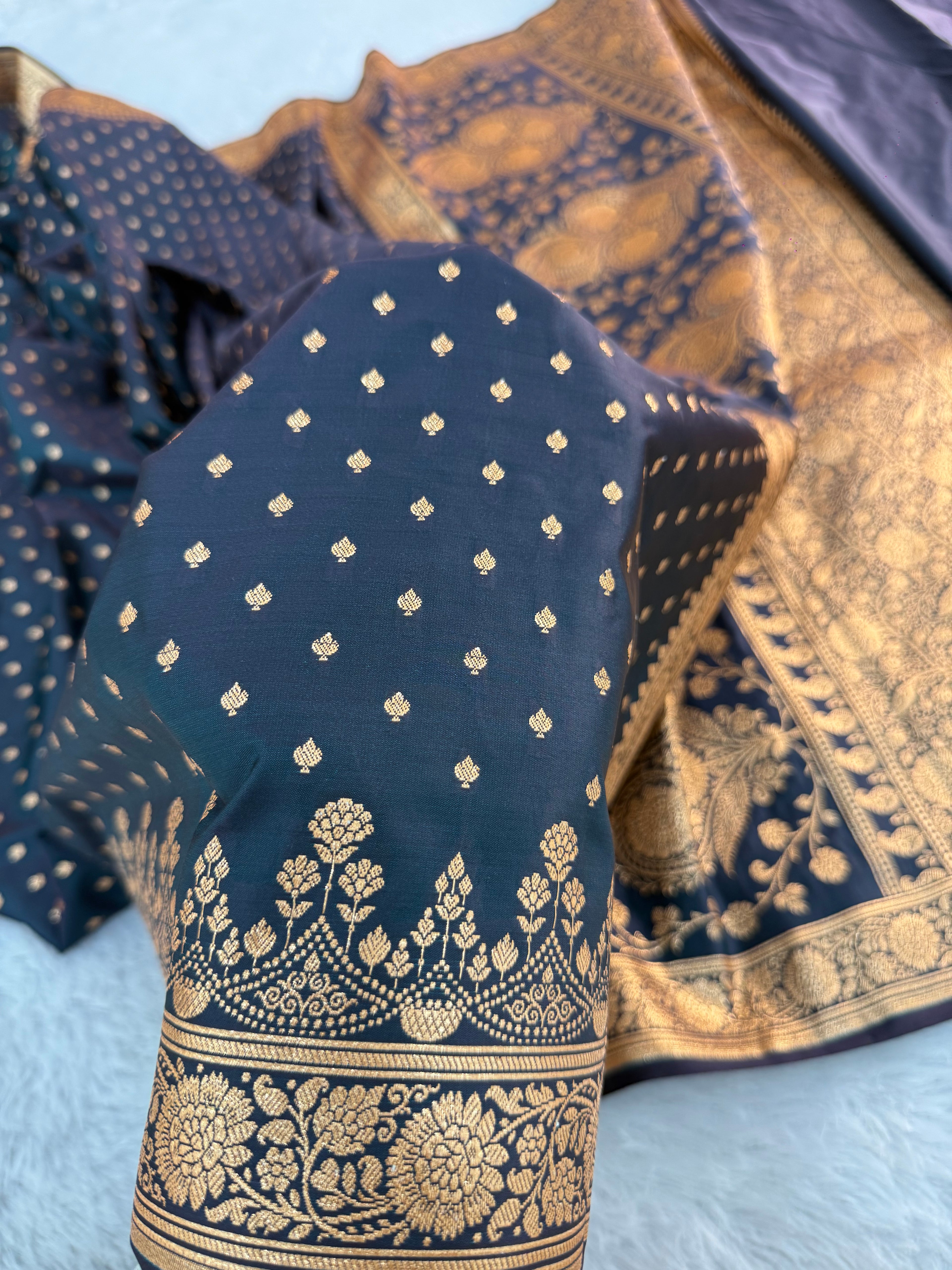Mashru katan Silk Saree With Buti Design In peacock Colour