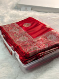 Bridal Mashru Silk Saree with Buta design in Red Color Shade with Swaroski and zardozi work