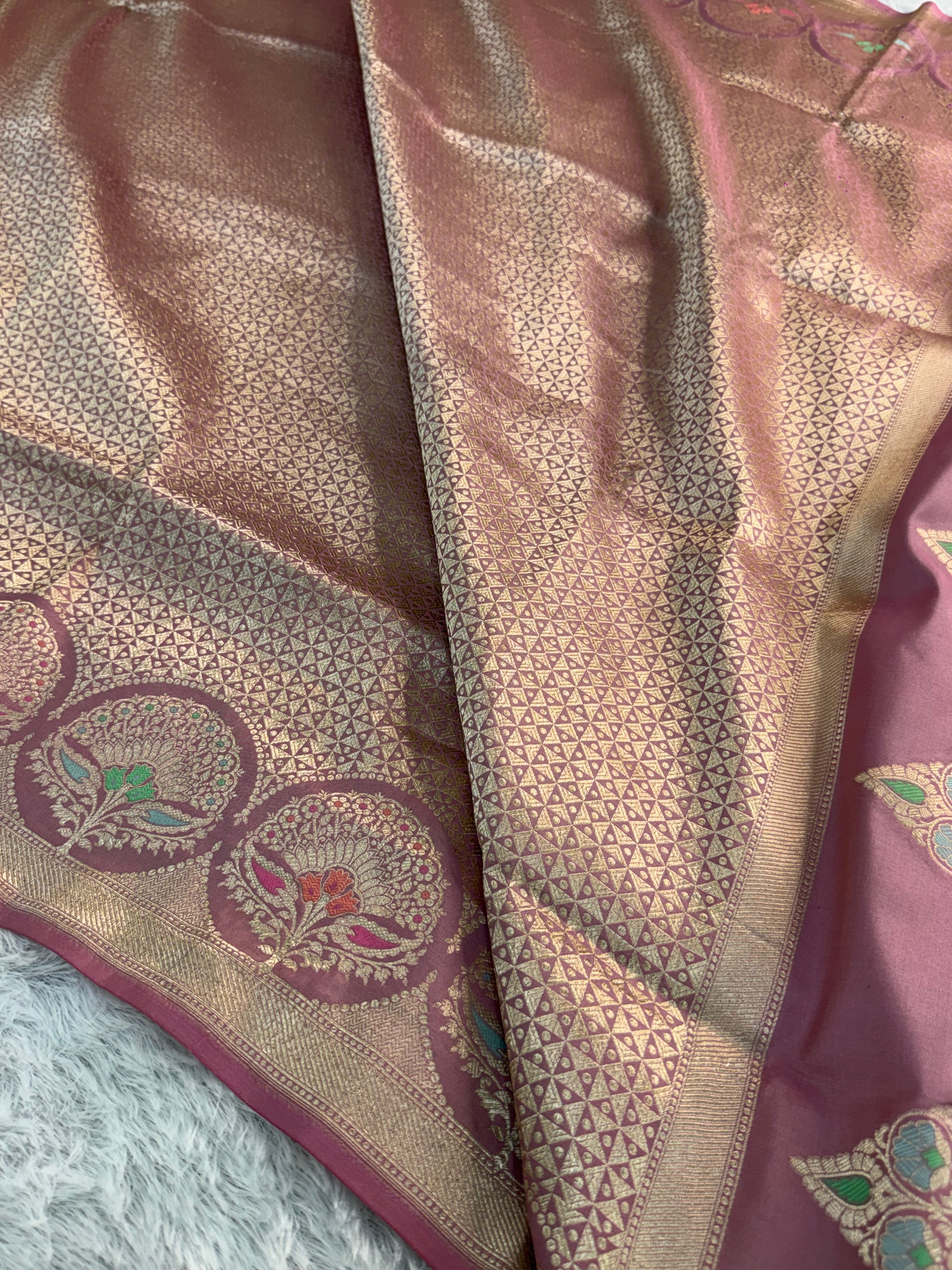 Banarasi Kadhua Pure Katan Silk Saree with brocade weaving all over the body with meena border