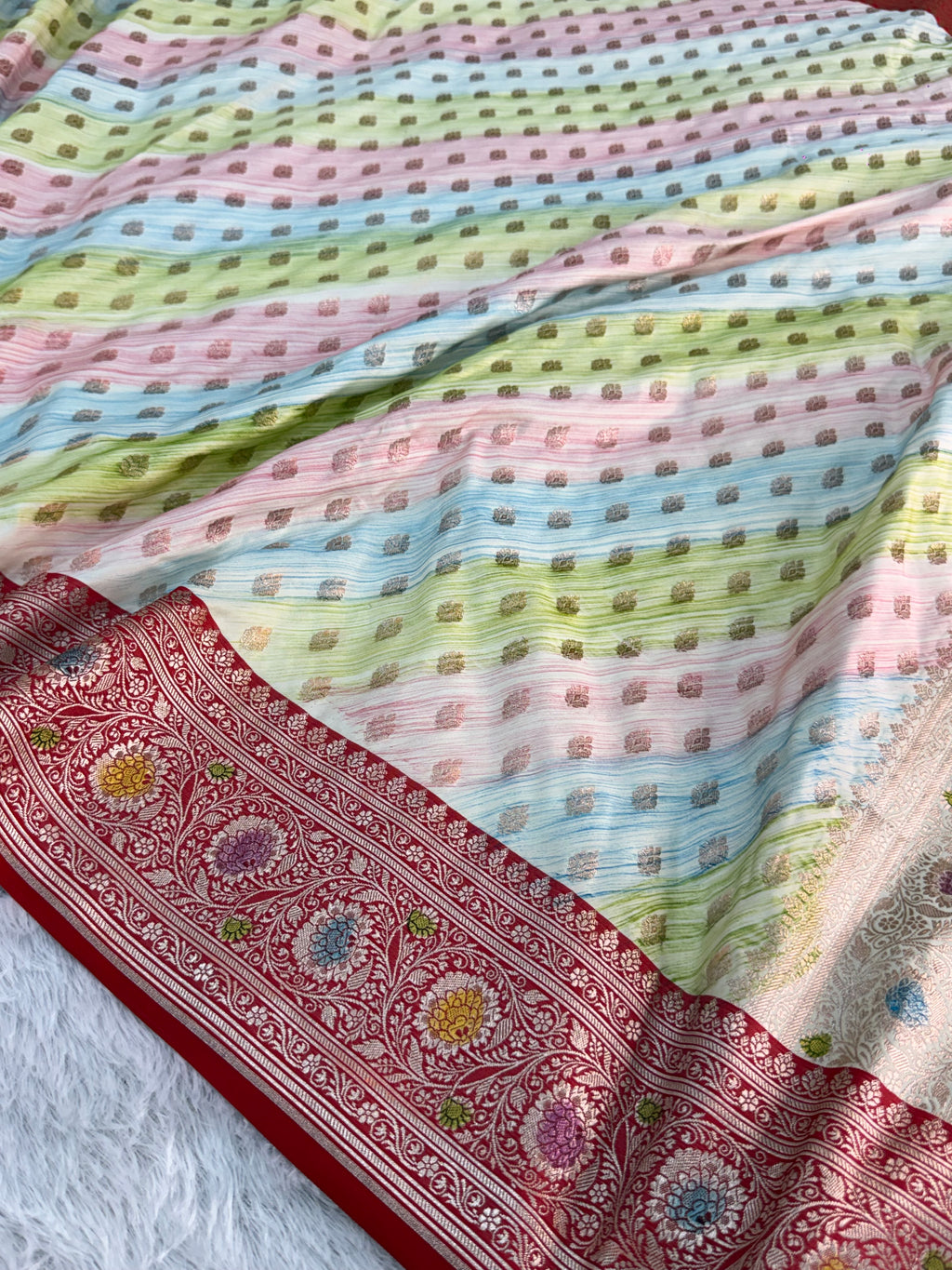 Mashru Silk Saree With Buti Design In Hand Brush contrast Colour