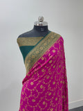 Banarasi Pure Khaddi Chiffon Saree  with Antique Zari Work In Floral Jaal Design in Shot Rani Colour