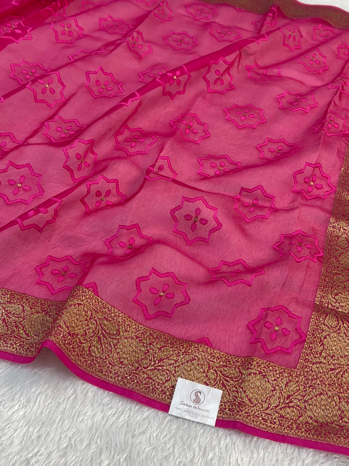 Pure Kora Silk Saree with Antique Zari weaving in Dusty Rose Colour
