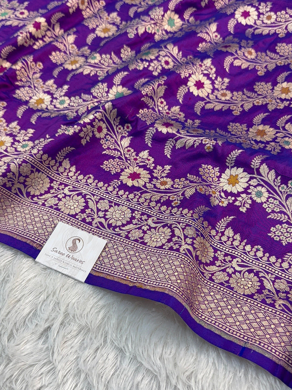 Banarasi Handloom pure katan silk saree with meenakari jaal design Royal Purple color