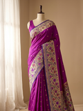 Banarasi pure katan silk saree with Paithnai meenakari jaal design in Majenta colour