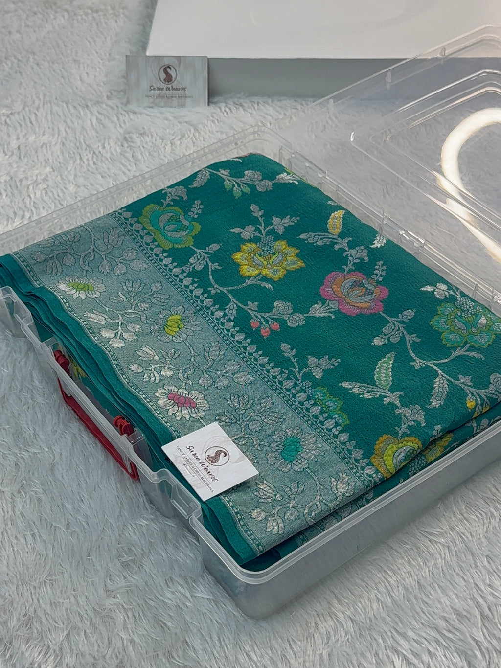 Pure Desi Tussar Silk Saree with Meenakari Floral Jaal Pattern in Sea Green Colour