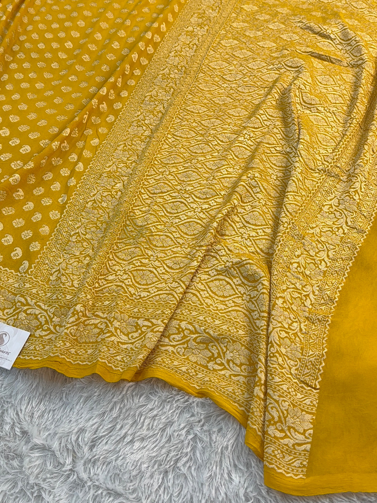 Banarasi Pure Khaddi Chiffon Saree in Border And Buti Design in Mustard Colour