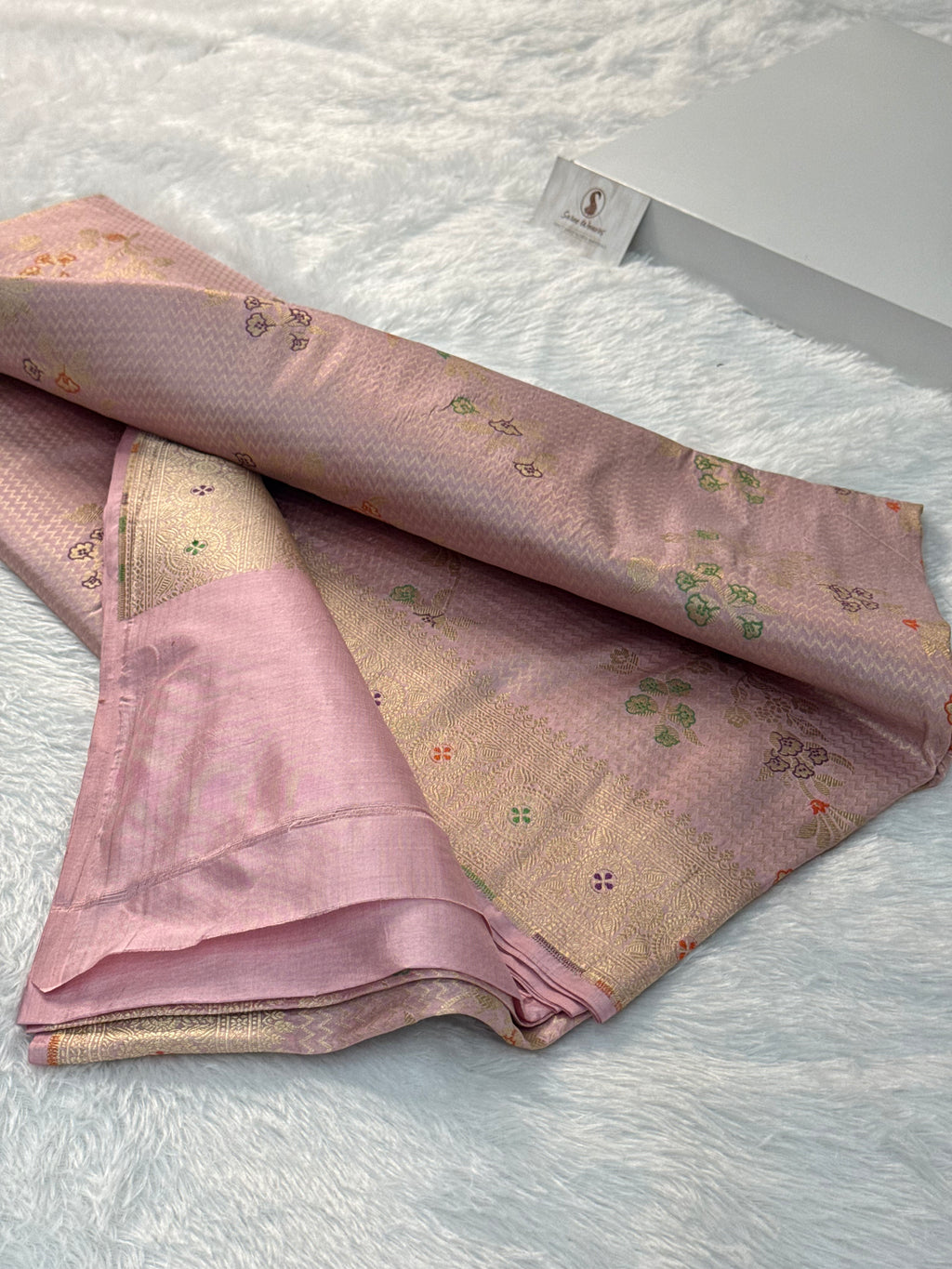 Banarasi pure katan silk saree with brocade meenakari jaal design in Light Dusty Pink colour
