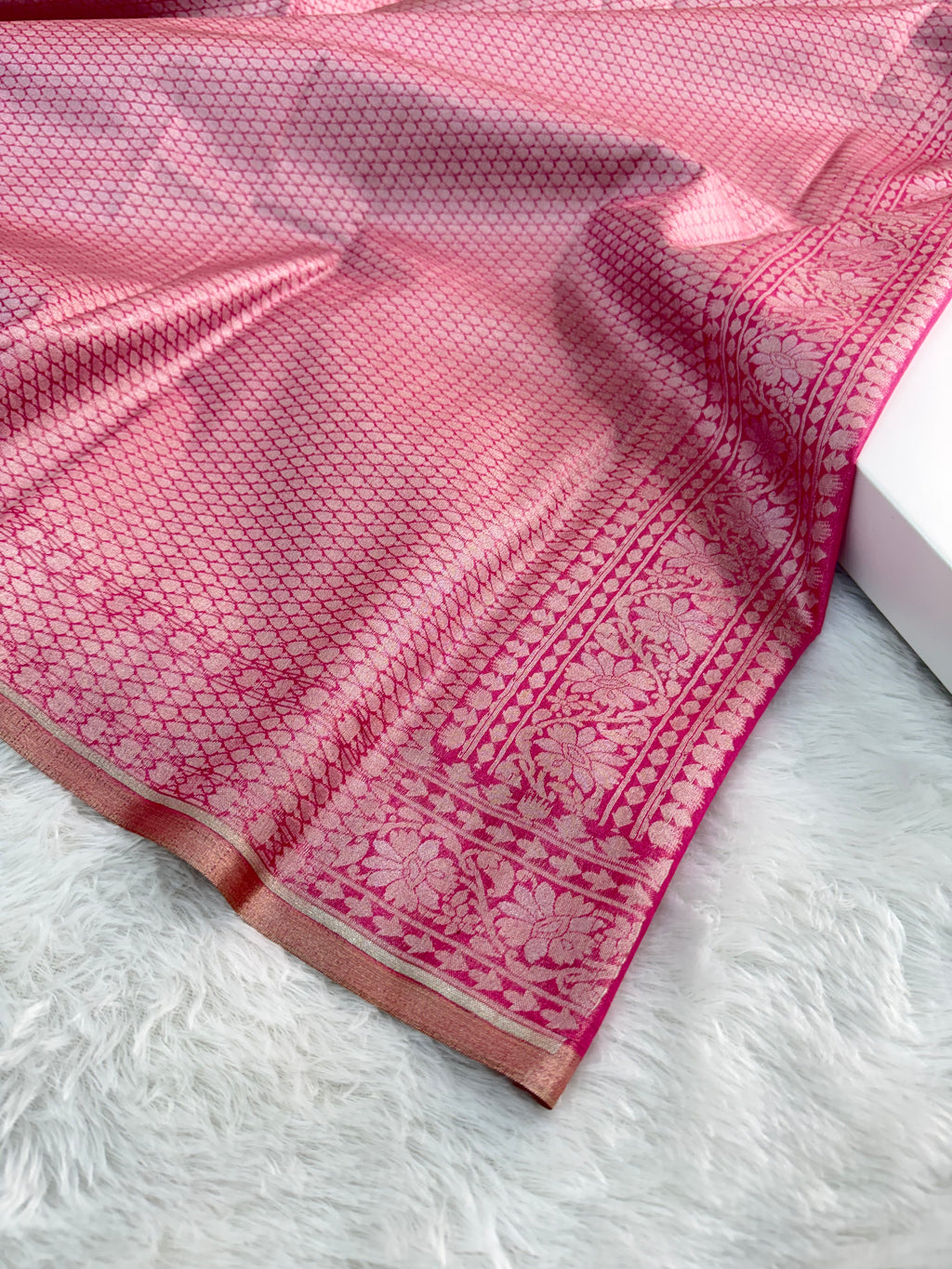 Banarasi tissue silk saree in Rani color