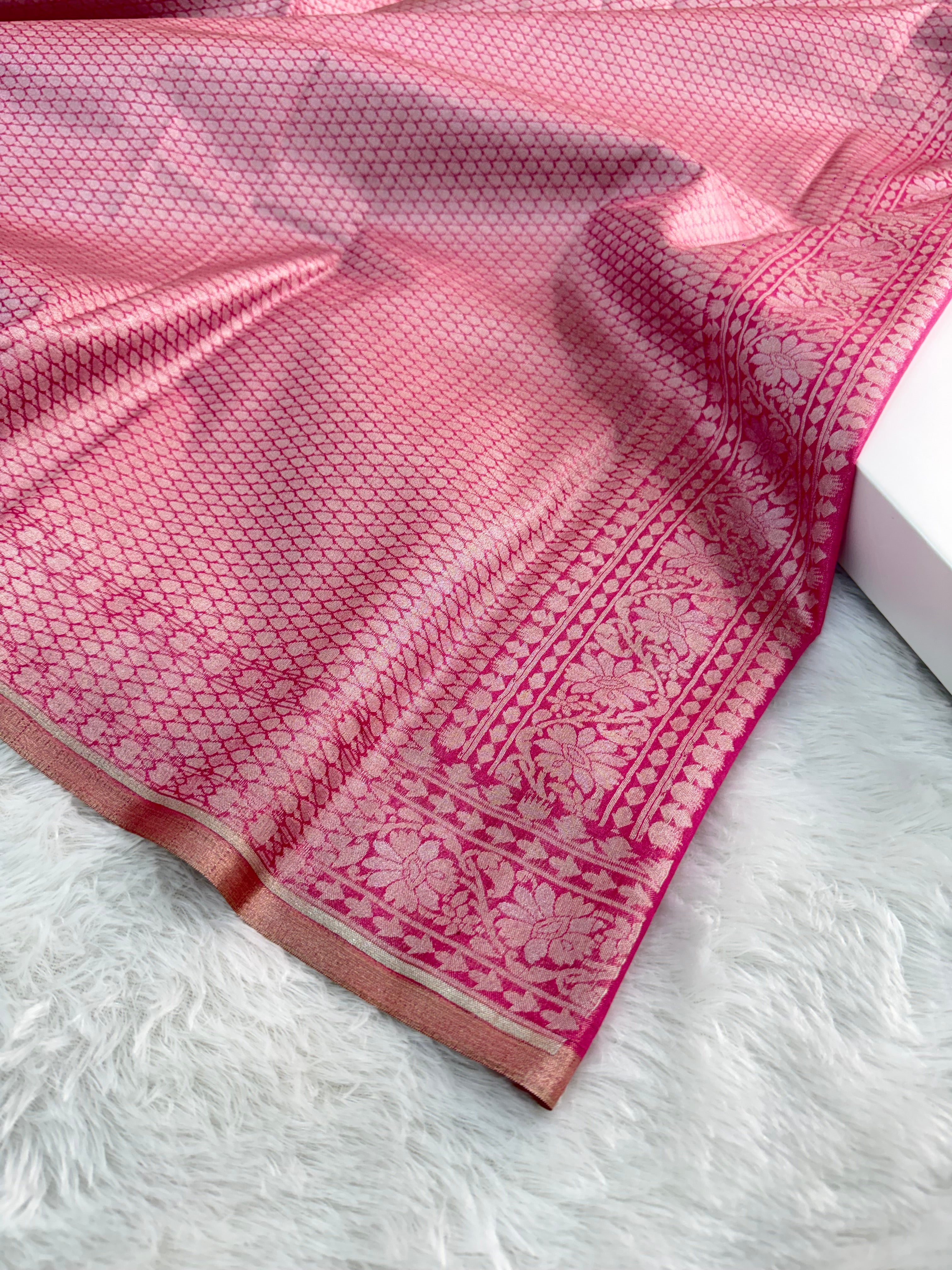 Banarasi tissue silk saree in Rani color