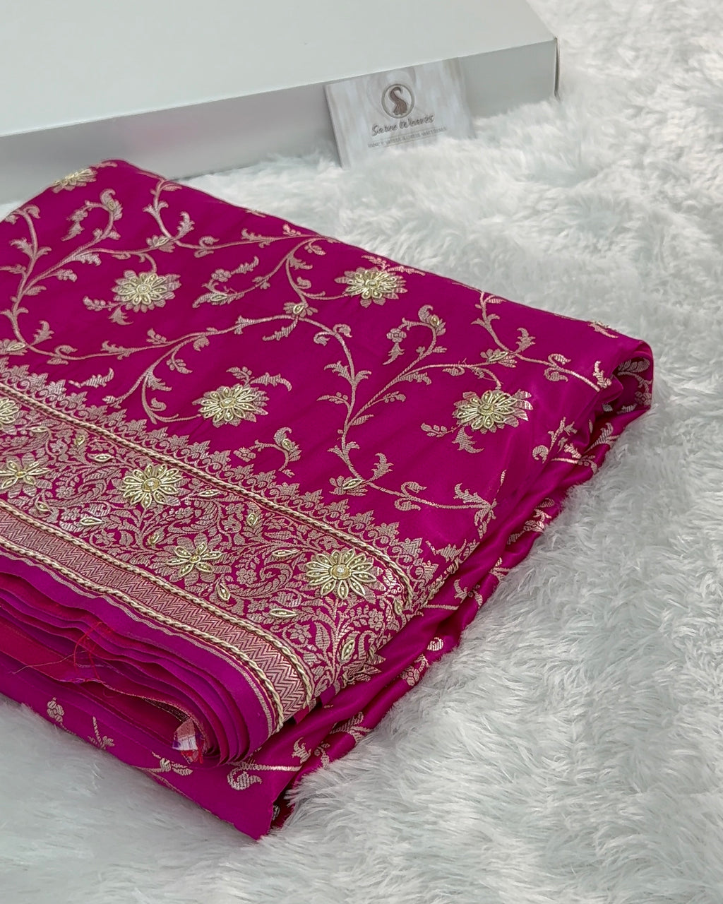 Mashru Bridal saree in Rani color shade with Art of handwork