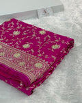 Mashru Bridal saree in Rani color shade with Art of handwork