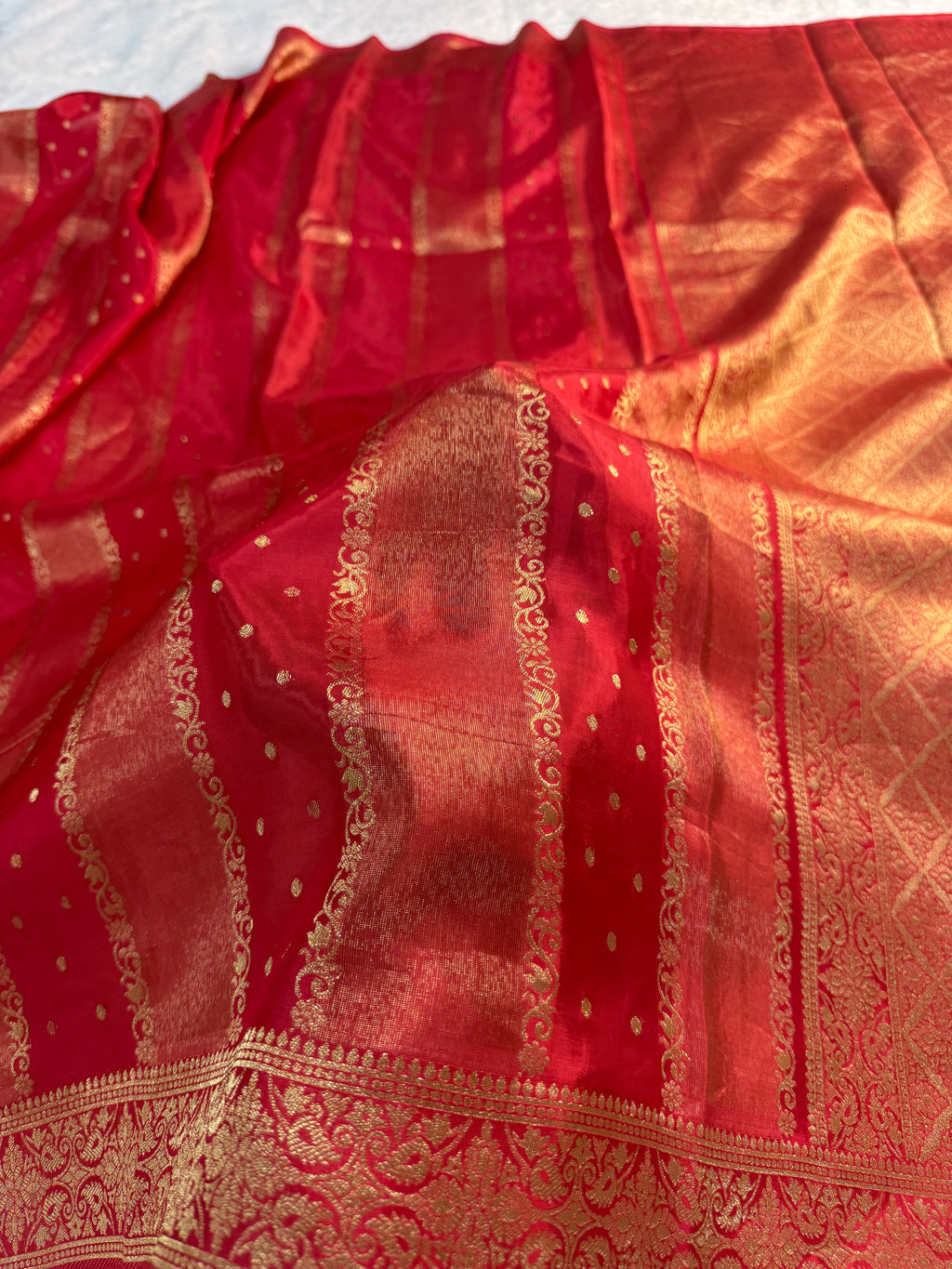 HO Silk saree in Bloody Red Colour with Vertical Stripes design