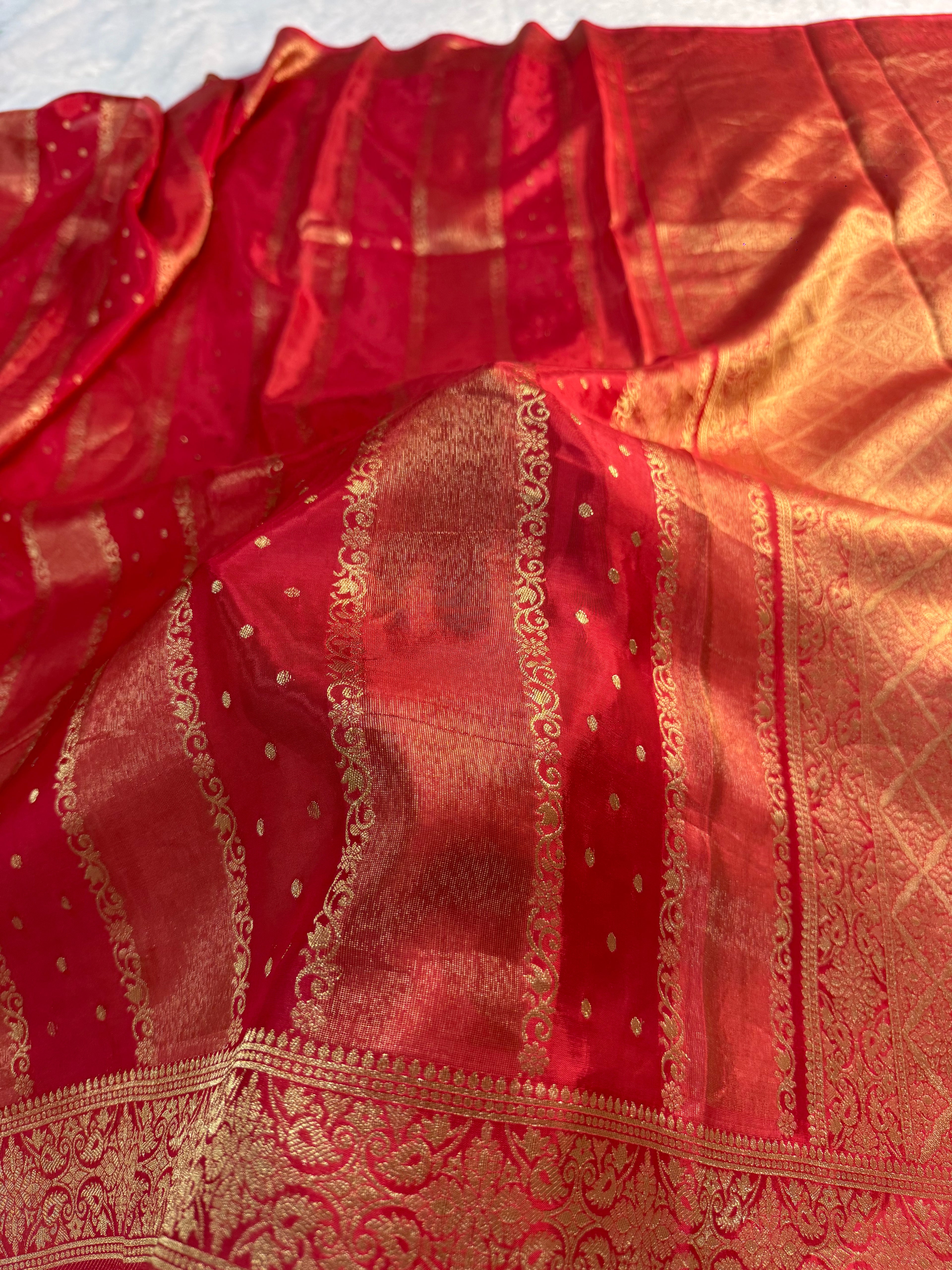 HO Silk saree in Bloody Red Colour with Vertical Stripes design