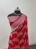 Banarasi Pure Khaddi Chiffon Saree  with Silver Zari Work In Floral Jaal Design with Meenakari by handbrush in Light Red Colour