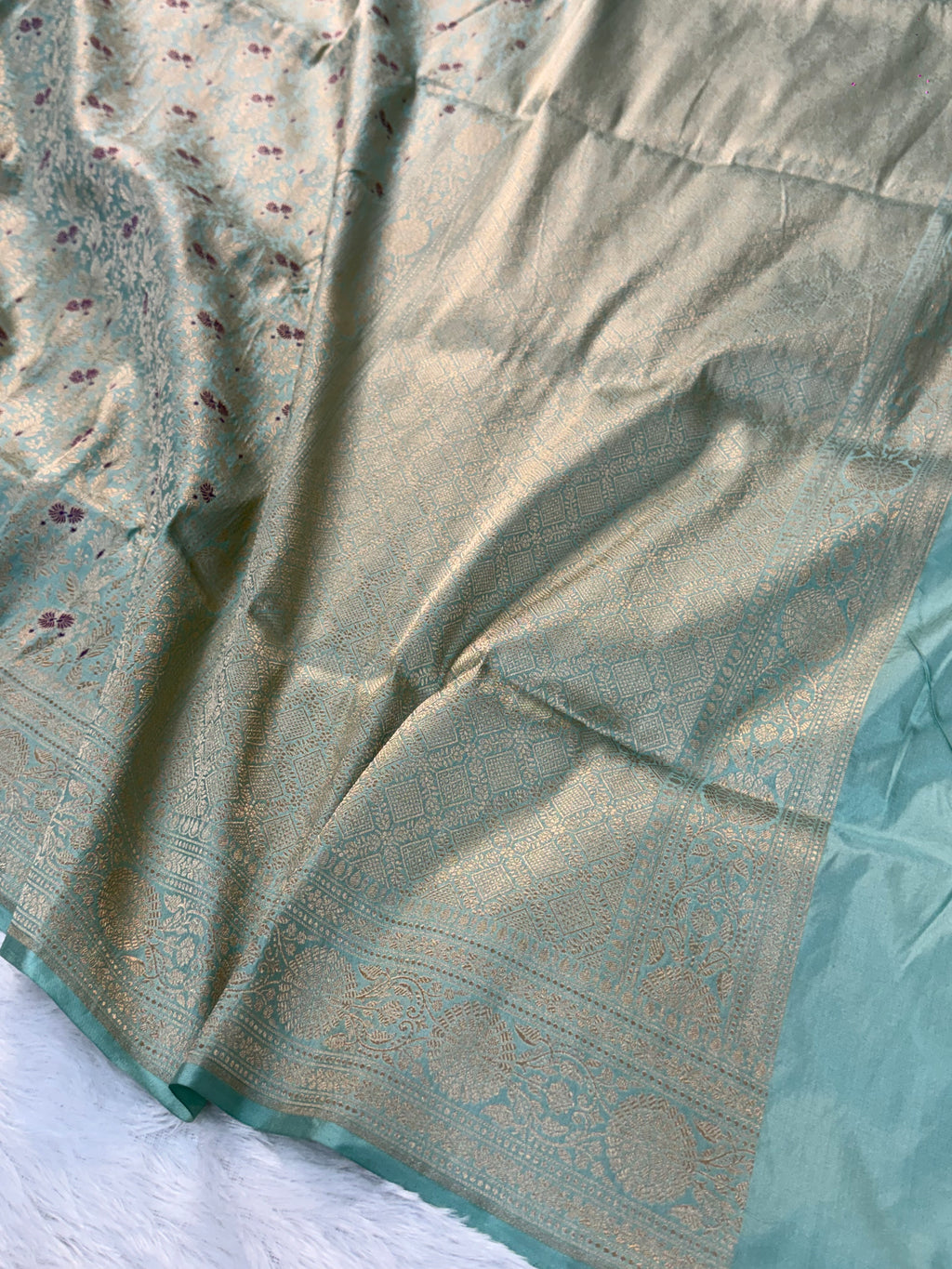 Banarasi pure katan silk saree with brocade meenakari jaal design in Light Sea Green colour