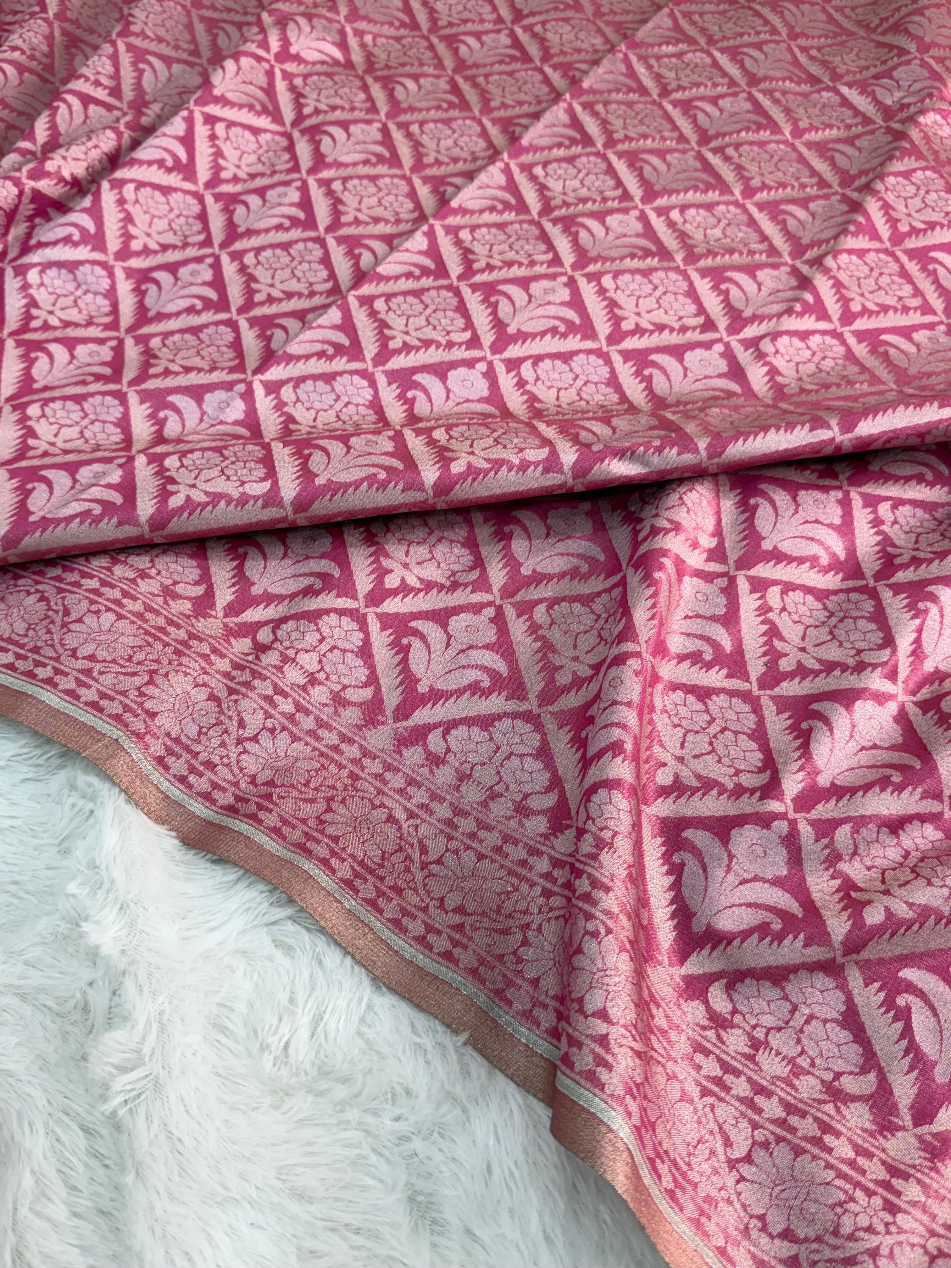 Banarasi tissue silk saree in Rani color