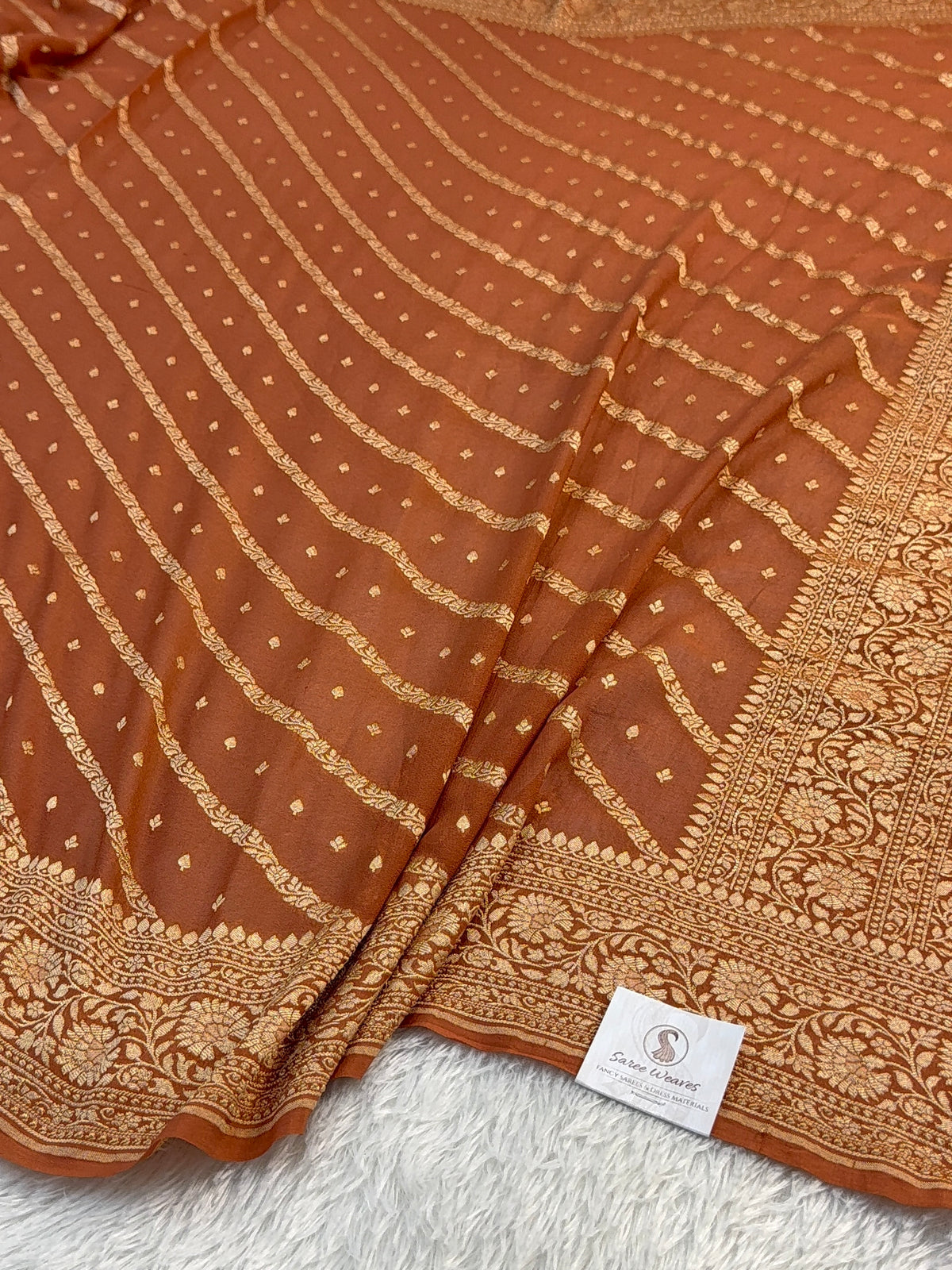 Banarasi Pure Khaddi Chiffon Saree in Aada Design in Copper Brown Colour