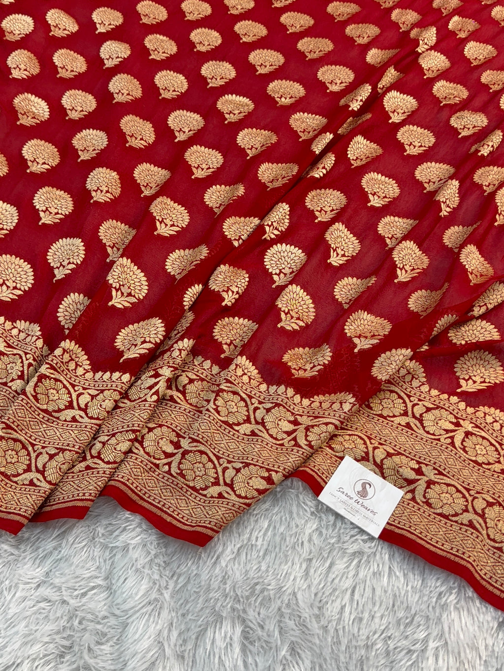 Banarasi Pure Khaddi Chiffon Saree in Floral Buta Design in Deep Maroon Colour