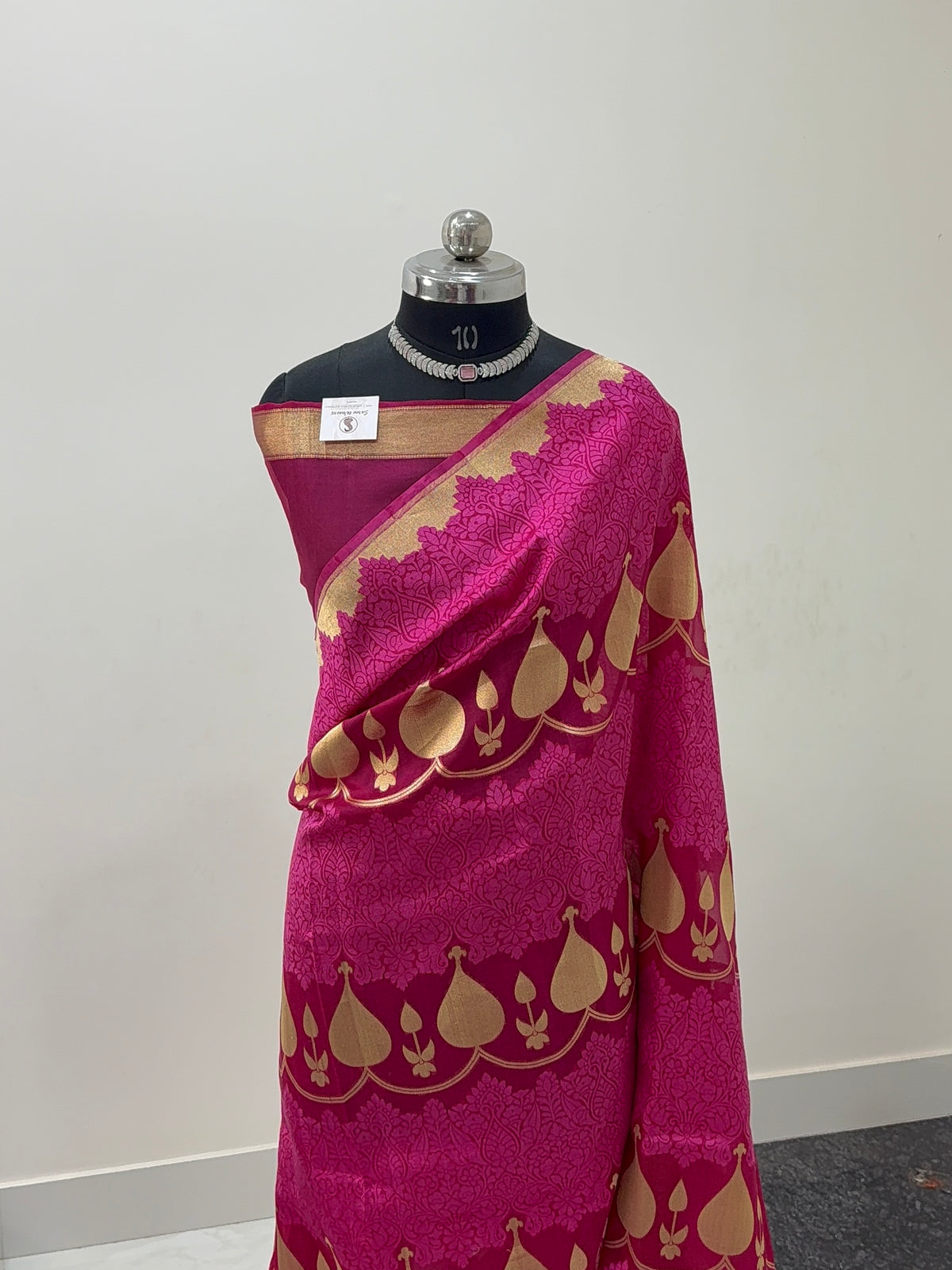 Pure Kora Silk Saree with Gold Zari weaving in Shot Rani Colour