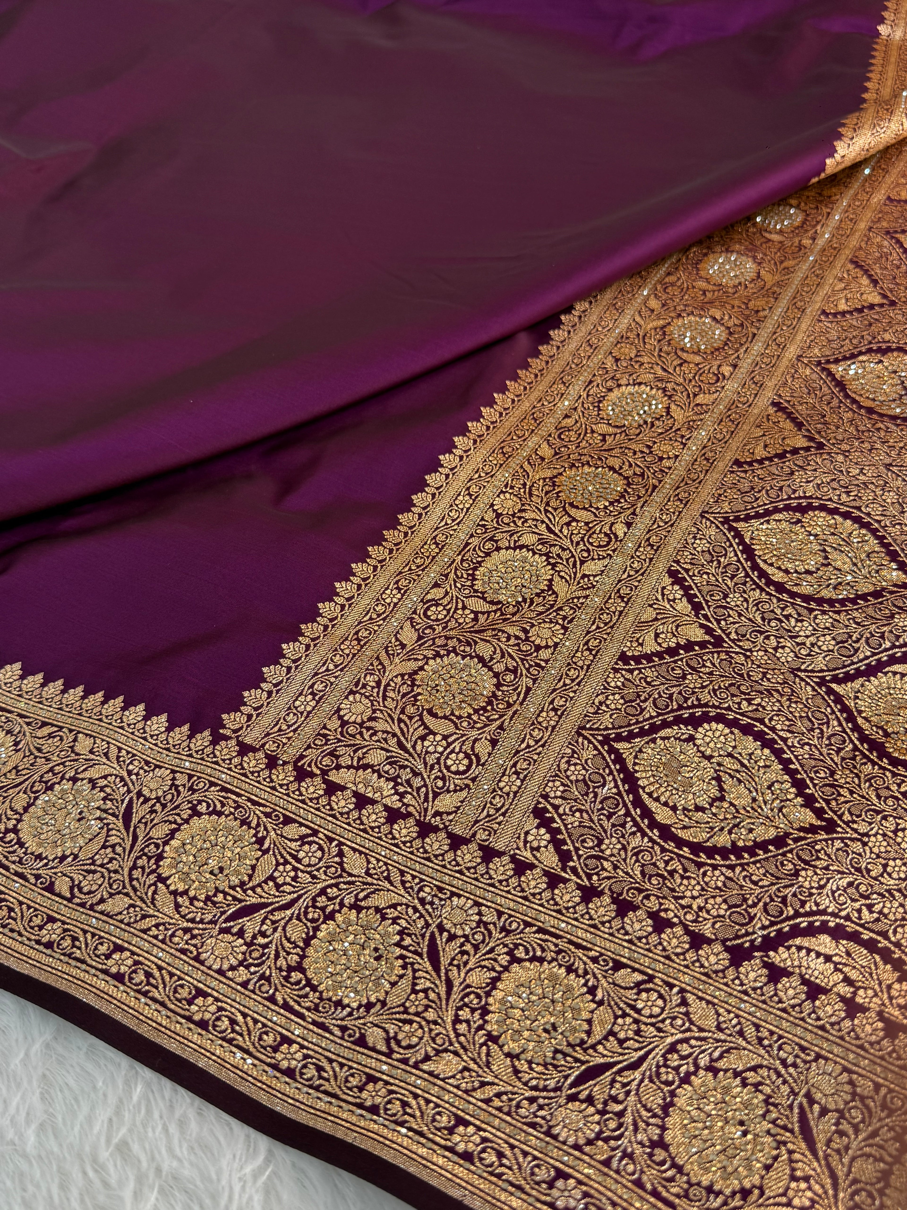 Mashru Bridal saree in Magenta color shade