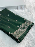 Mashru Silk Banarasi Border Buti Saree in Bottle Green color