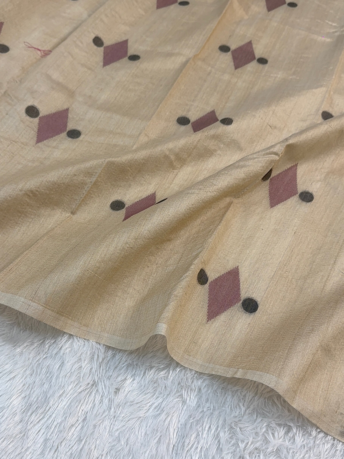 Pure Desi Tussar Silk Saree with Reshmi Motifs Design in Beige Color