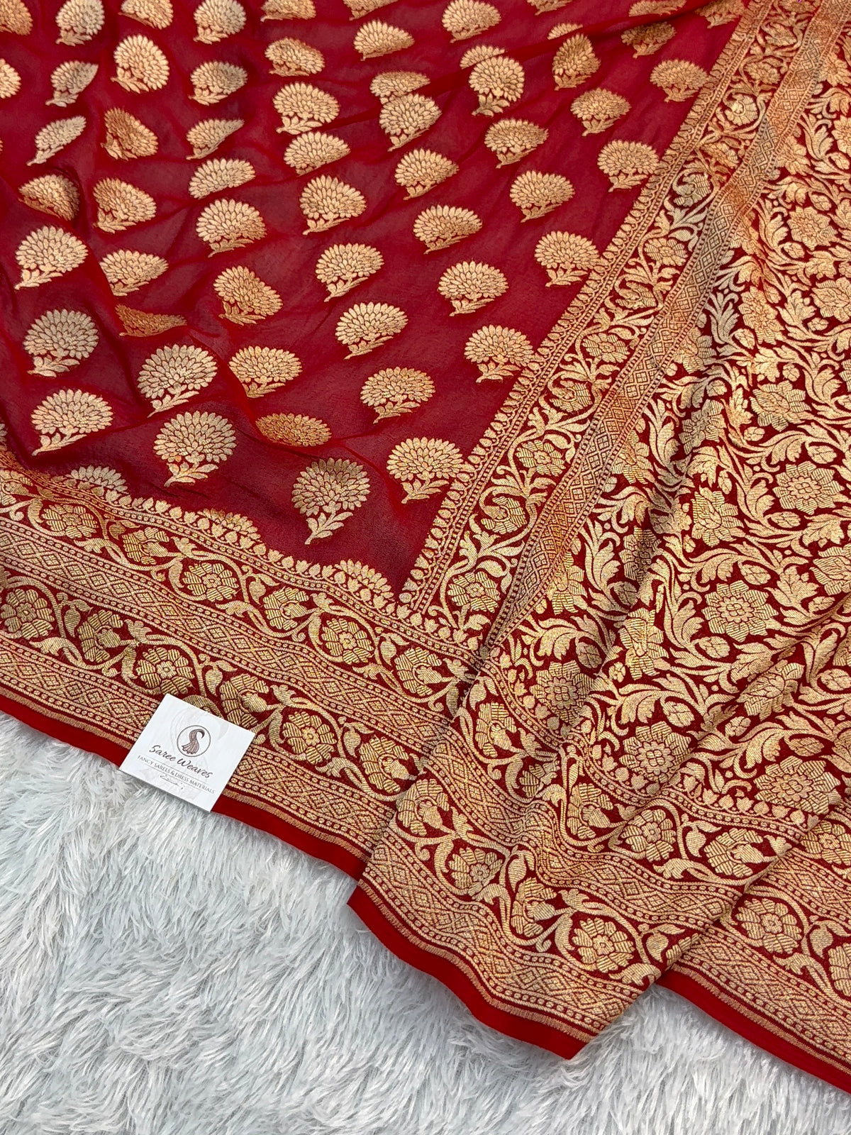 Banarasi Pure Khaddi Chiffon Saree in Floral Buta Design in Deep Maroon Colour