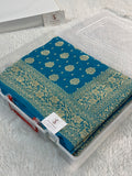Banarasi Pure Khaddi Chiffon Saree in Buta and Buti Design in Peacock Blue Colour