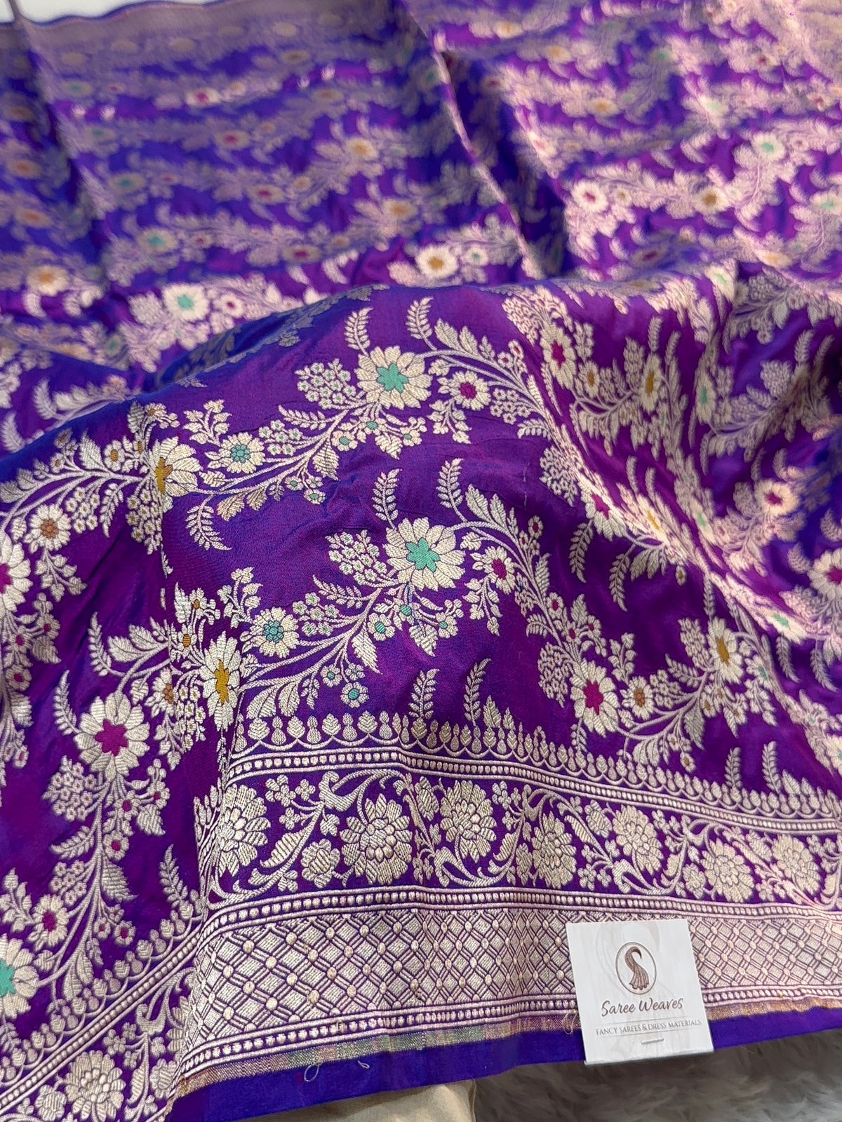 Banarasi Handloom pure katan silk saree with meenakari jaal design Royal Purple color
