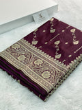 Banarasi Mashru Silk Saree Intricate Buti Design in majenta color
