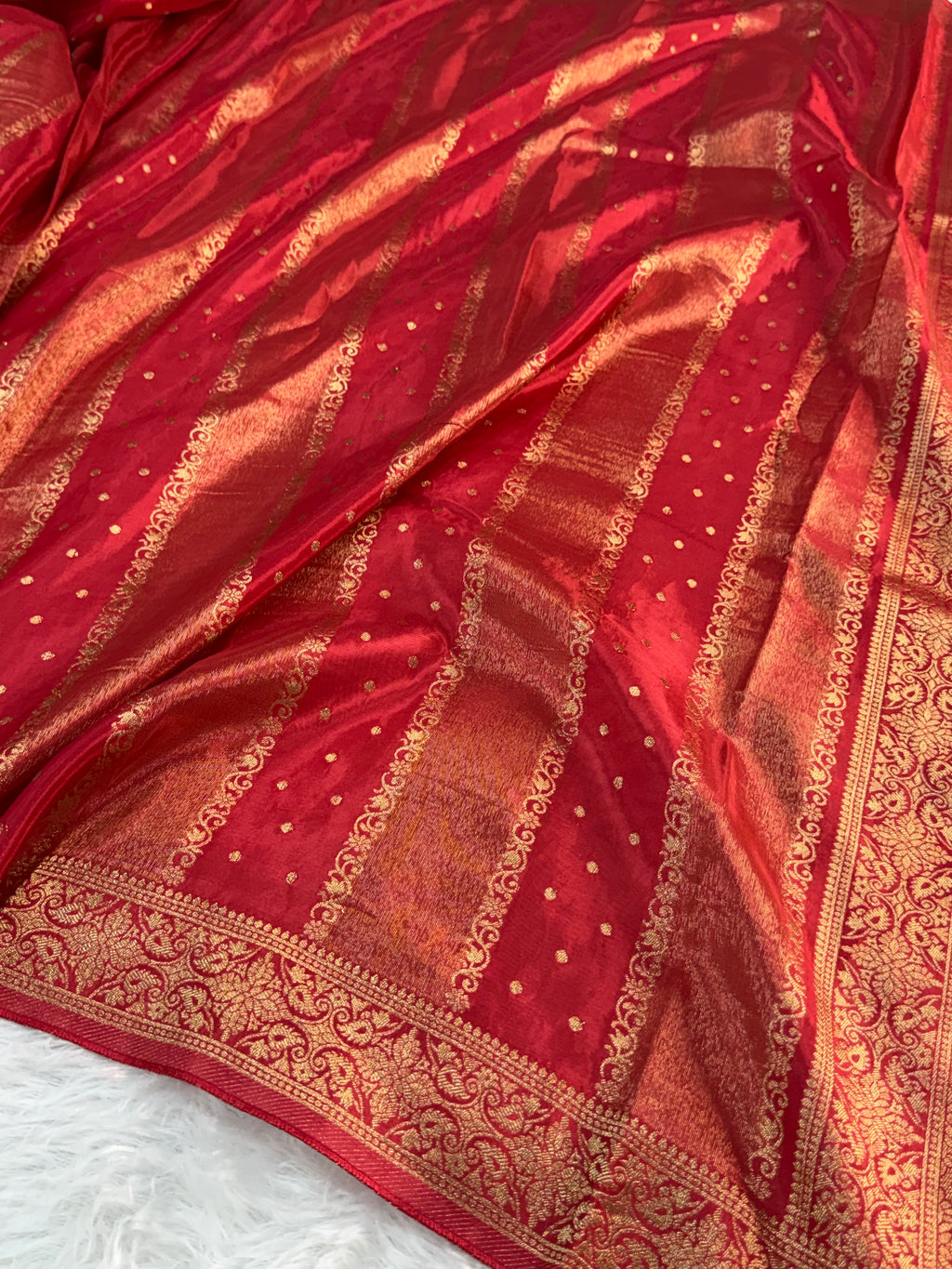 HO Silk saree in Bloody Red Colour with Vertical Stripes design
