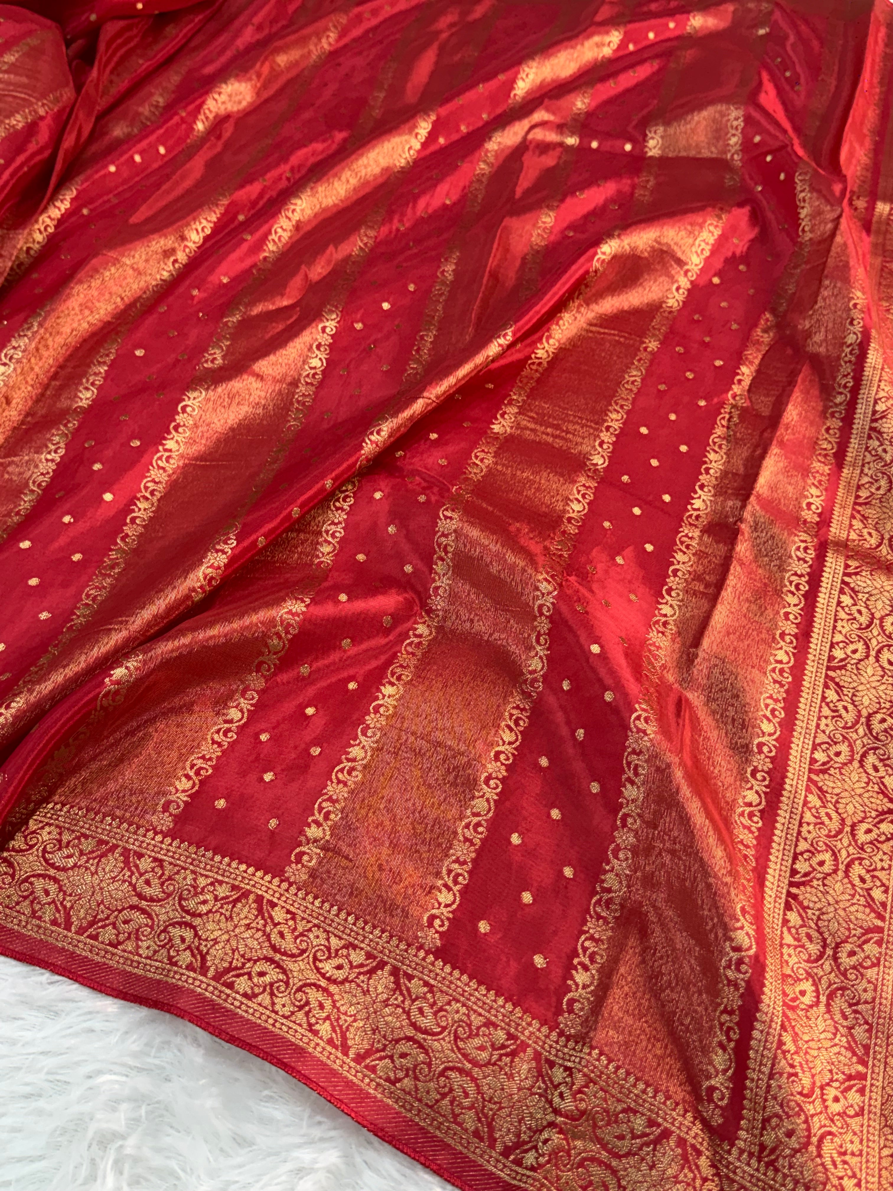 HO Silk saree in Bloody Red Colour with Vertical Stripes design