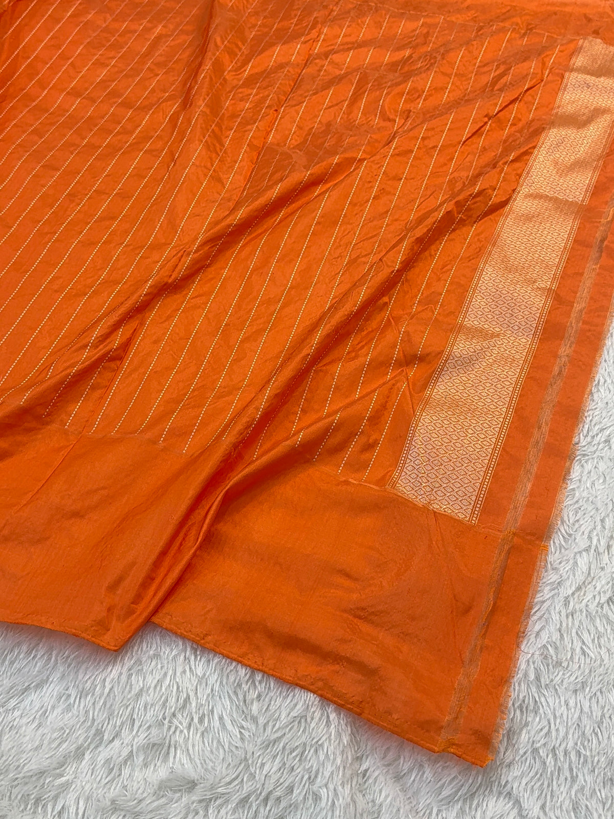 Handwoven pure Katan Silk Saree in Purple Colour in Motifs design With Saperatively Woven Contrast Border with Meenakari Jaal Design in Orange Colour